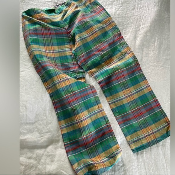 Ralph Lauren Pants - Vintage Ralph Lauren raw shantung silk madras plaid crop pants
